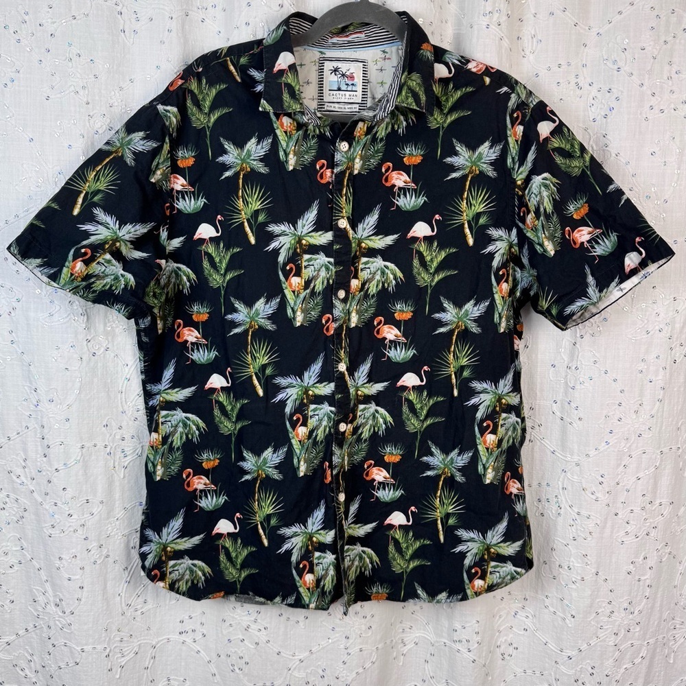 Cactus Man by Ricky Singh Tropical Flamingo Print Shirt - Men’s XL